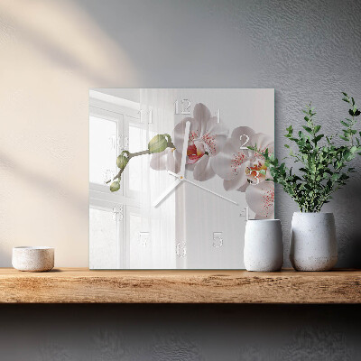 Kvadratinis stiklo laikrodis Orchidėja