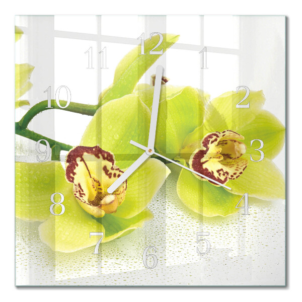 Kvadratinis stiklo laikrodis Orchidėja