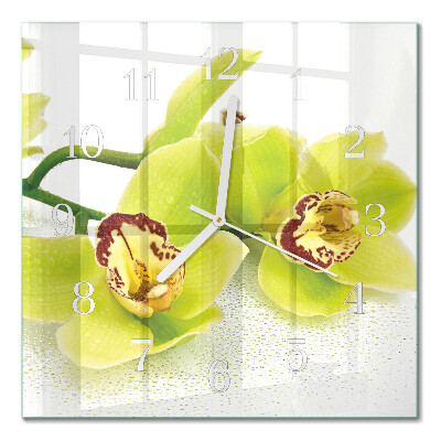 Kvadratinis stiklo laikrodis Orchidėja