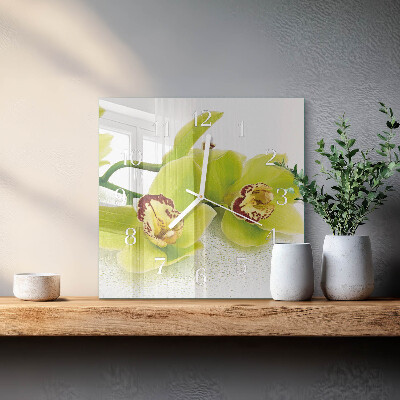 Kvadratinis stiklo laikrodis Orchidėja