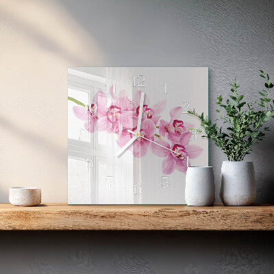 Kvadratinis stiklo laikrodis Orchidėja