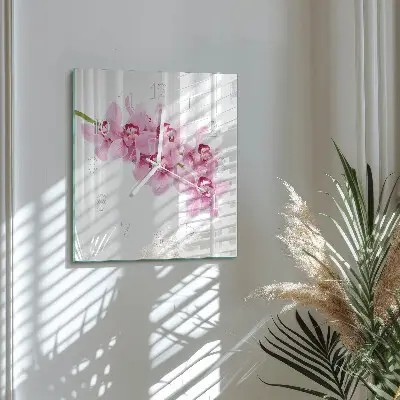 Kvadratinis stiklo laikrodis Orchidėja