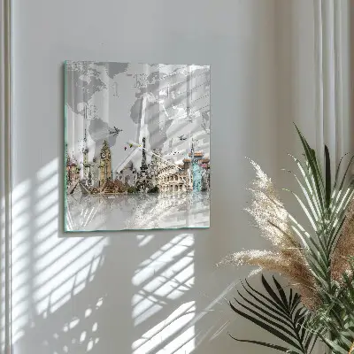 Kvadratinis stiklo laikrodis Pasaulis