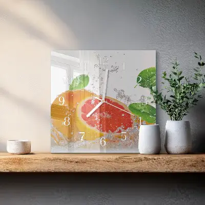 Kvadratinis stiklo laikrodis Greipfrutas