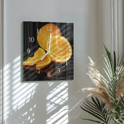 Kvadratinis laikrodis iš stiklo Apelsinai