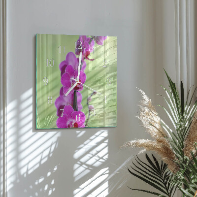 Kvadratinis laikrodis iš stiklo Orchidėja