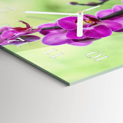 Kvadratinis laikrodis iš stiklo Orchidėja
