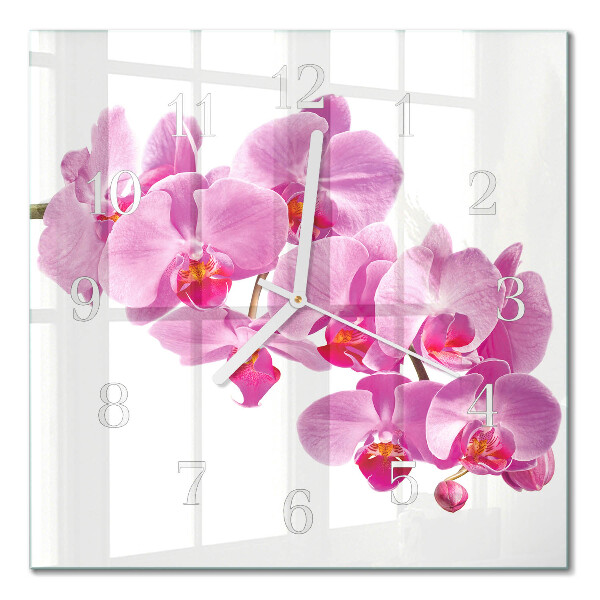 Kvadratinis stiklo laikrodis Orchidėja
