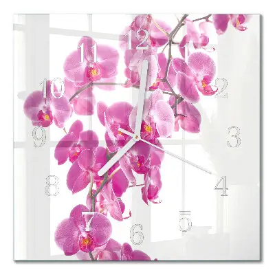 Kvadratinis laikrodis iš stiklo Orchidėja