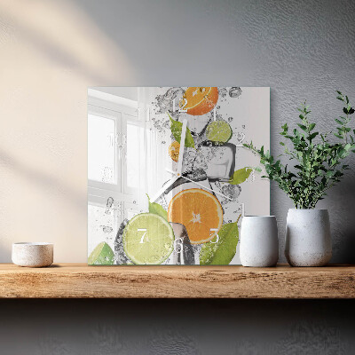 Kvadratinis stiklo laikrodis Citrusiniai vaisiai