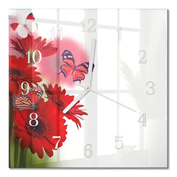 Kvadratinis stiklo laikrodis Gerbera
