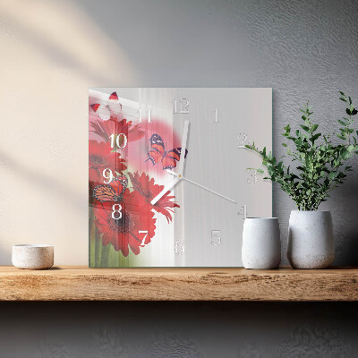 Kvadratinis stiklo laikrodis Gerbera