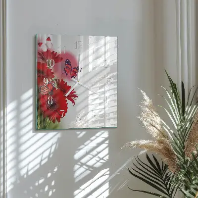 Kvadratinis stiklo laikrodis Gerbera