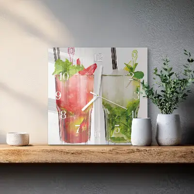 Kvadratinis laikrodis iš stiklo Kokteiliai