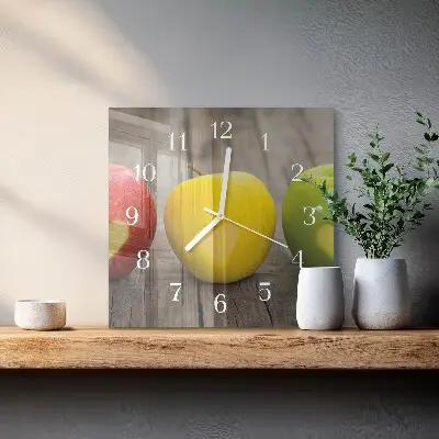 Kvadratinis laikrodis iš stiklo Obuoliai