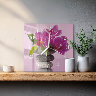 Kvadratinis laikrodis iš stiklo Orchidėja