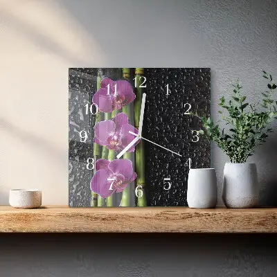Kvadratinis stiklo laikrodis Orchidėja