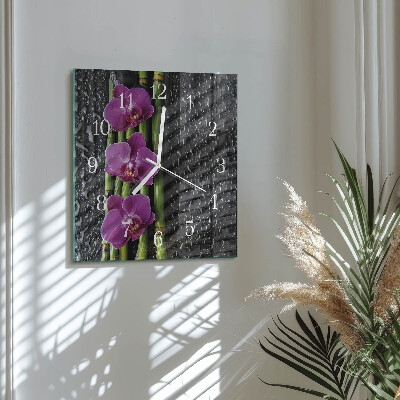Kvadratinis stiklo laikrodis Orchidėja