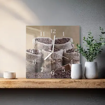 Kvadratinis laikrodis iš stiklo Kavos pupelės