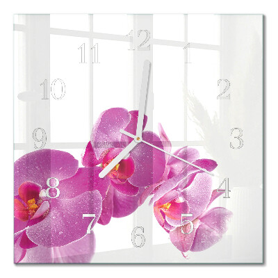 Kvadratinis stiklo laikrodis Orchidėja