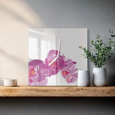 Kvadratinis stiklo laikrodis Orchidėja