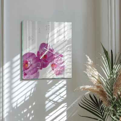 Kvadratinis stiklo laikrodis Orchidėja