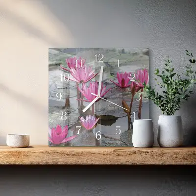 Kvadratinis stiklo laikrodis Vandens lelijos
