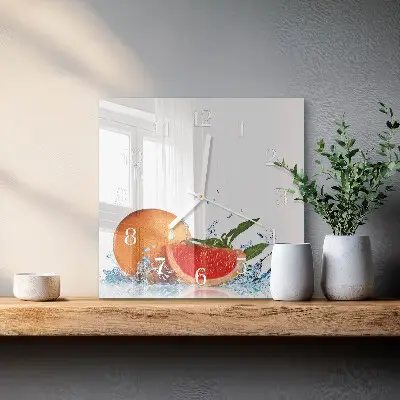 Kvadratinis stiklo laikrodis Greipfrutas