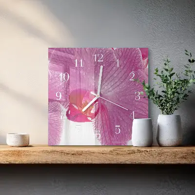 Kvadratinis laikrodis iš stiklo Orchidėja