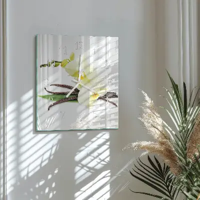 Kvadratinis laikrodis iš stiklo Vanilinė orchidėja