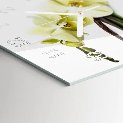 Kvadratinis laikrodis iš stiklo Vanilinė orchidėja