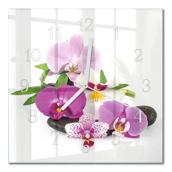 Kvadratinis stiklo laikrodis Orchidėja