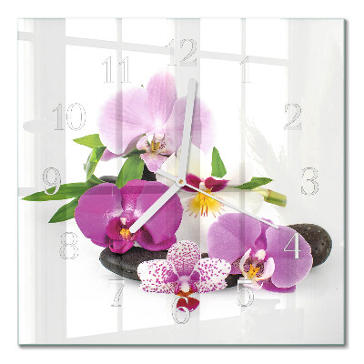 Kvadratinis stiklo laikrodis Orchidėja