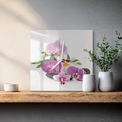 Kvadratinis stiklo laikrodis Orchidėja