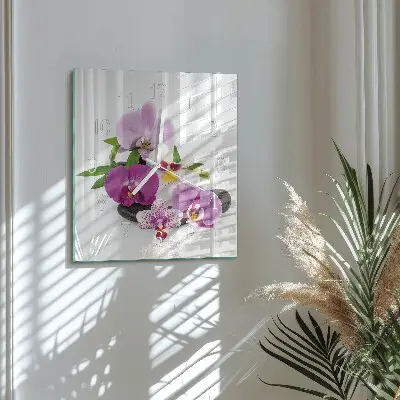Kvadratinis stiklo laikrodis Orchidėja