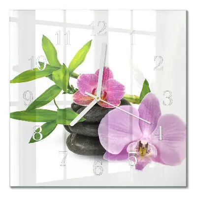 Kvadratinis laikrodis iš stiklo Orchidėja