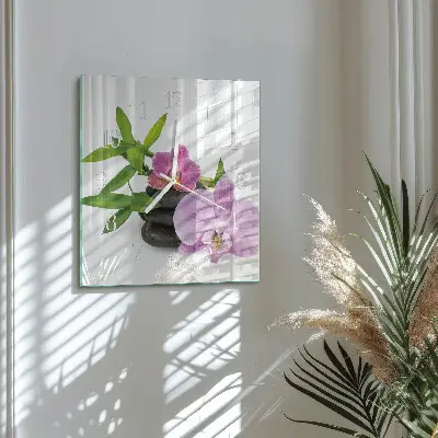 Kvadratinis laikrodis iš stiklo Orchidėja