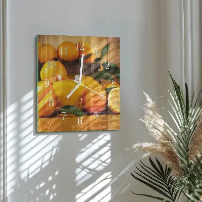 Kvadratinis stiklo laikrodis Apelsinai