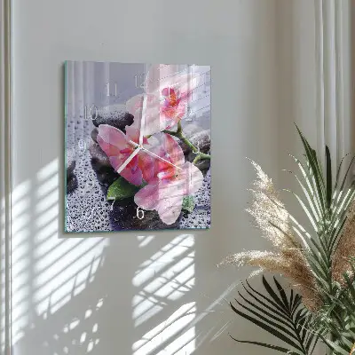 Kvadratinis laikrodis iš stiklo Orchidėja