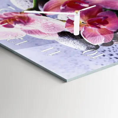 Kvadratinis laikrodis iš stiklo Orchidėja