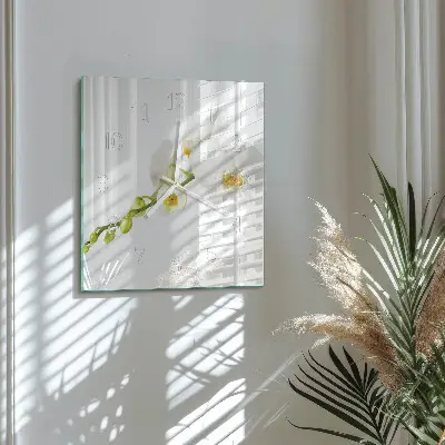 Kvadratinis laikrodis iš stiklo Orchidėja
