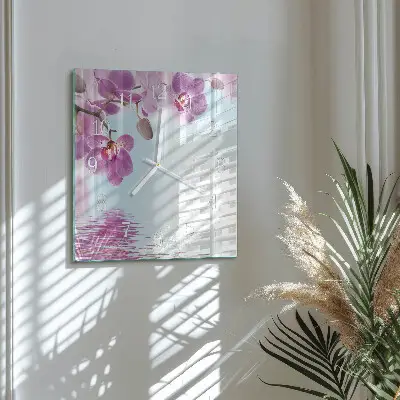 Kvadratinis laikrodis iš stiklo Orchidėja