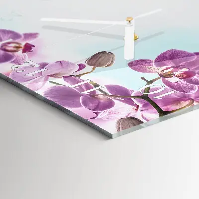 Kvadratinis laikrodis iš stiklo Orchidėja