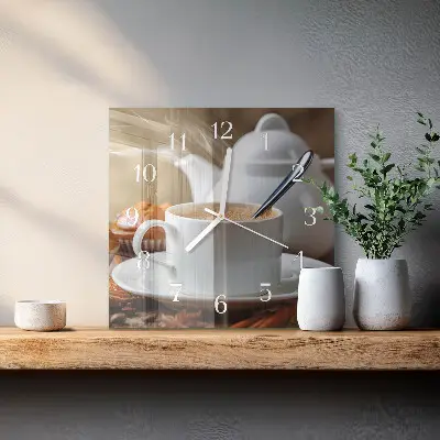 Kvadratinis laikrodis iš stiklo Puodelis