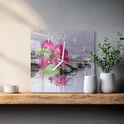 Kvadratinis stiklo laikrodis Orchidėja