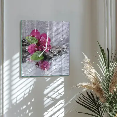 Kvadratinis stiklo laikrodis Orchidėja