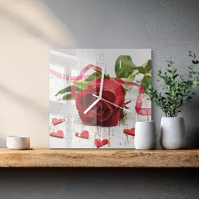 Kvadratinis laikrodis iš stiklo Rožė