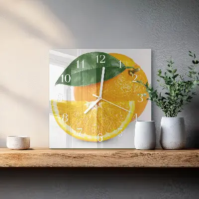 Kvadratinis laikrodis iš stiklo Apelsinai
