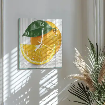 Kvadratinis laikrodis iš stiklo Apelsinai