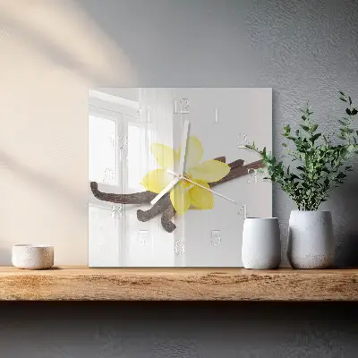 Kvadratinis stiklo laikrodis Vanilinė orchidėja